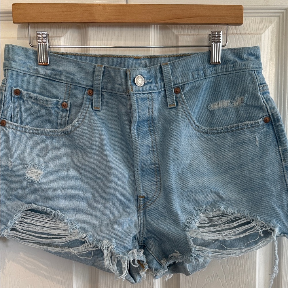 Levi's Light Blue Distressed Jean Shorts